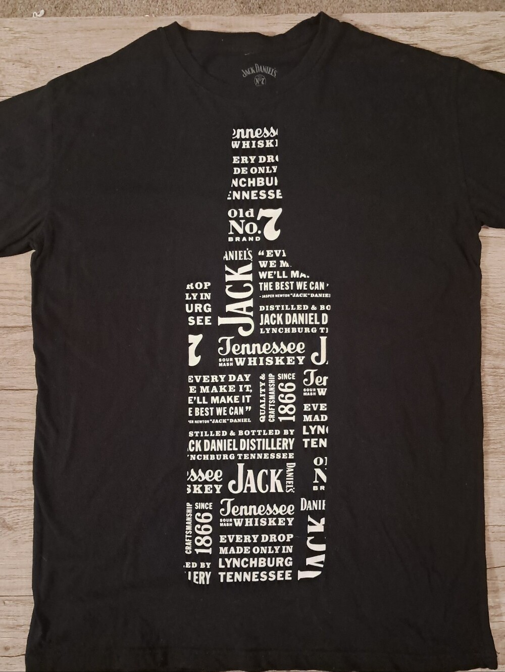 Jack Daniels Black Tee with White Bottle Typography